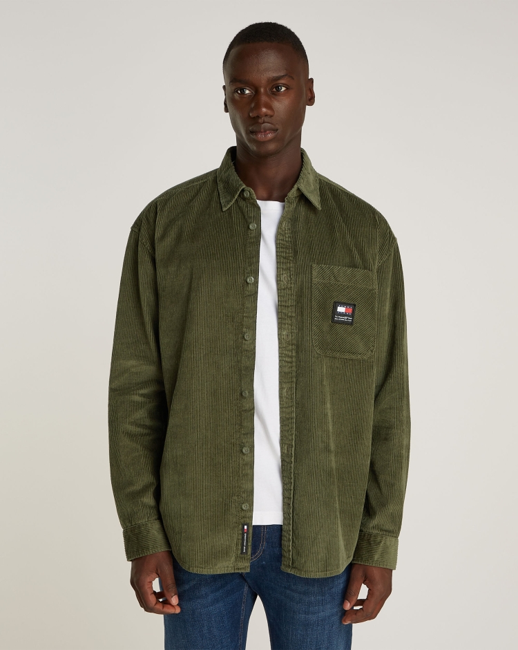 Camicia Relaxed Fit in Velluto a Coste Verde Uomo