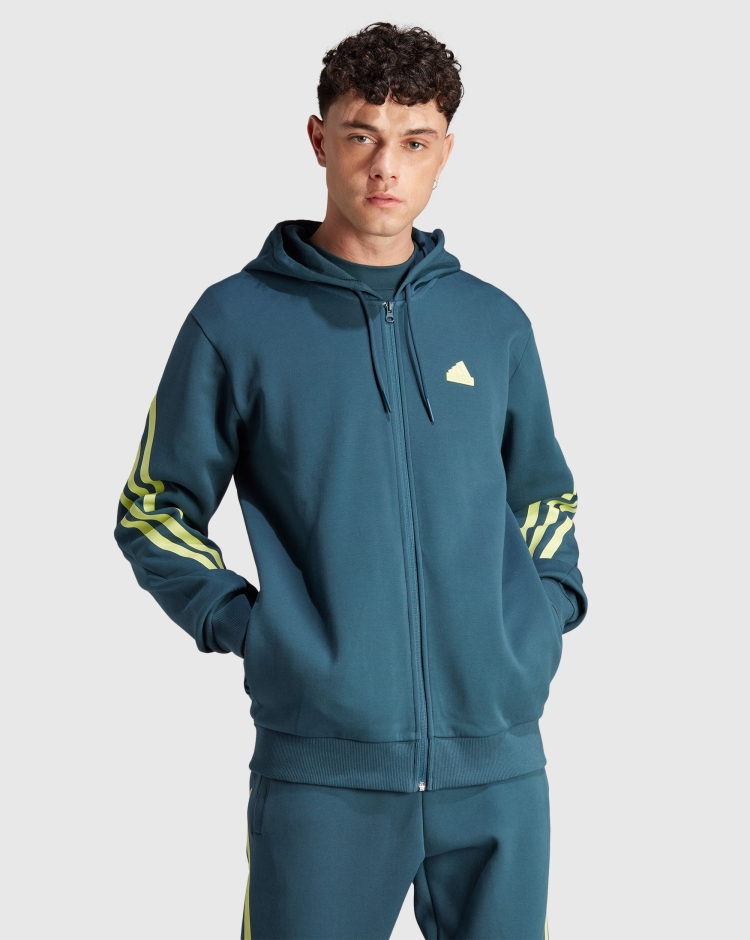Adidas Felpa con cappuccio Future Icons 3-Stripes Full-Zip Blu Uomo