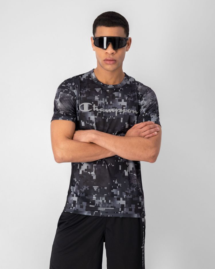 Champion T-shirt In Micro Mesh Stampa Mimetica Nero Uomo
