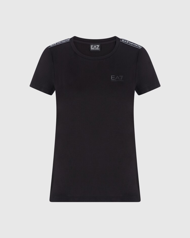 Emporio Armani EA7 T-shirt girocollo Logo Series in misto cotone organico ASV Nero Donna