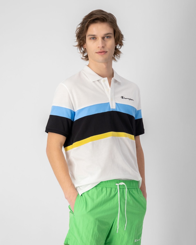Champion Polo In Cotone A Righe C Logo Bianco Uomo