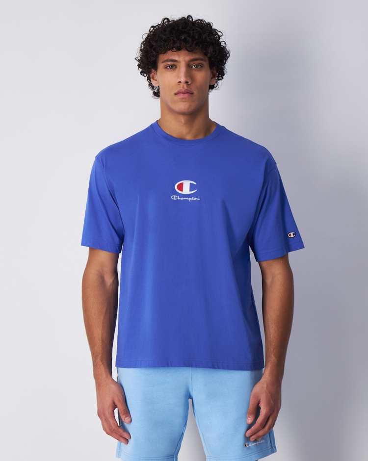 Champion T-Shirt Girocollo Icons Con Logo al Centro Blu Uomo