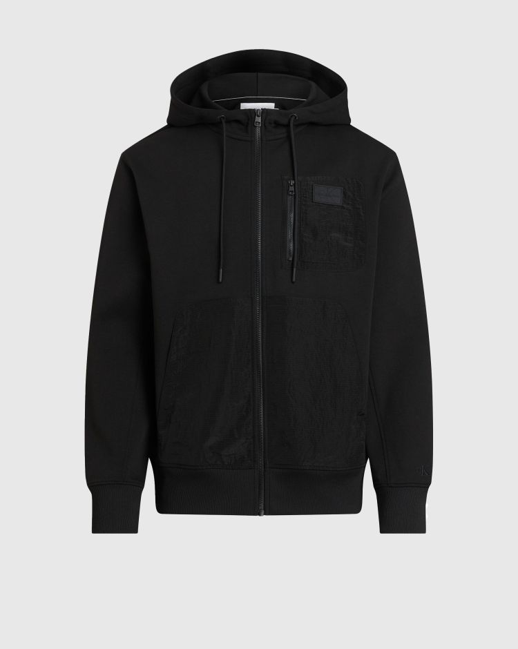 Calvin Klein Felpa Con Cappuccio Mix Media Zip Nero Uomo