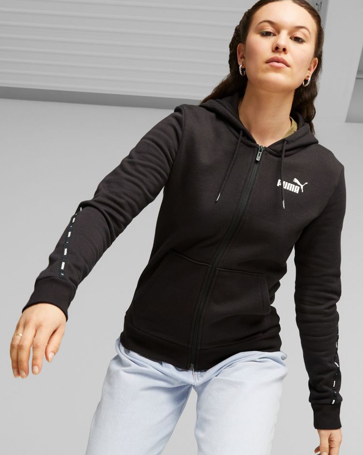 Puma Felpa Con Cappuccio Full Zip Essential Tape Nero Donna