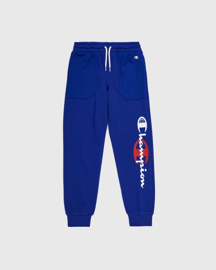 Champion Basket Pantalone Con Polsini e Logo Esteso sulla Gamba Blu Bambino