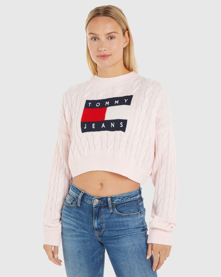 Tommy Hilfiger Felpa Boxy Center Flag Rosa Donna