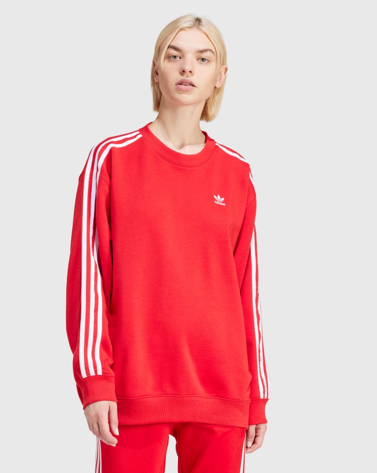 Adidas Originals Felpa 3-Stripes Oversized Crew Rosso Donna