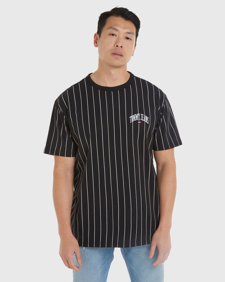 Tommy Hilfiger T-Shirt Regular Varsity Pinstripe Nero Uomo