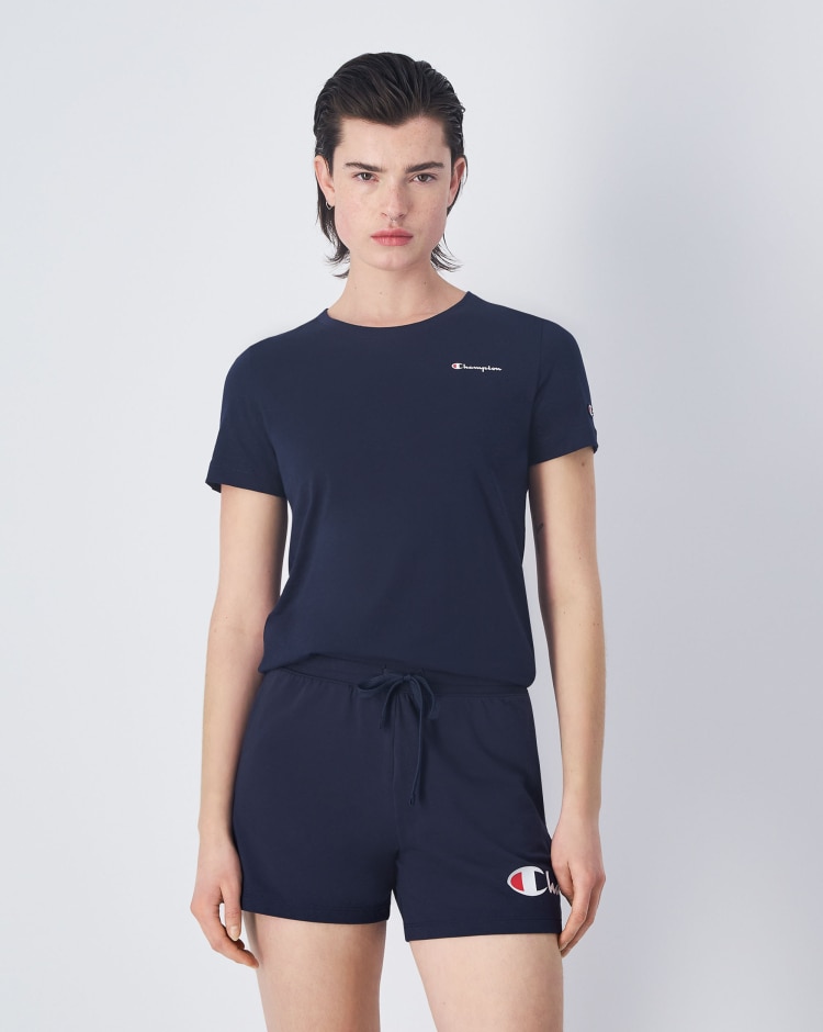 Champion T-Shirt Girocollo Con Logo Champion Piccolo Blu Donna