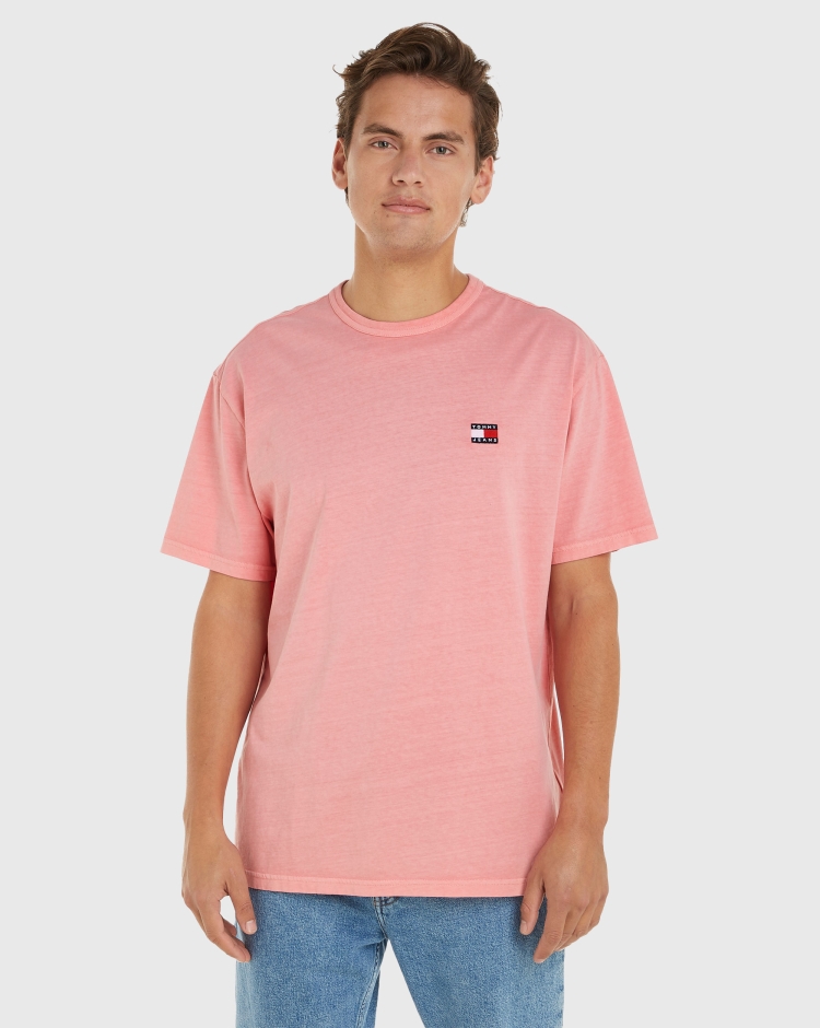 Tommy Hilfiger T-Shirt Regular Washed Con Logo Rosa Uomo