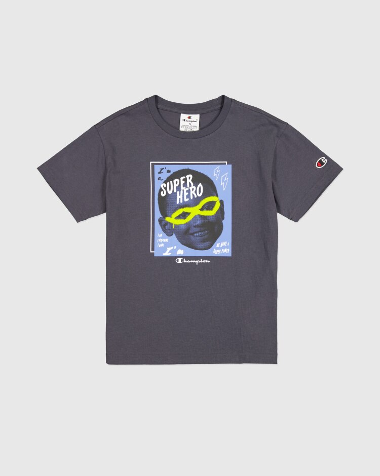 T-Shirt Girocollo Grafica Grigio Bambino