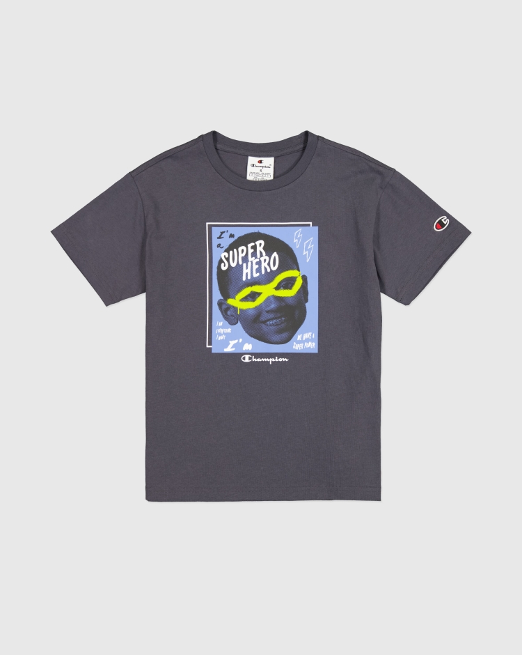 T-Shirt Girocollo Grafica Grigio Bambino