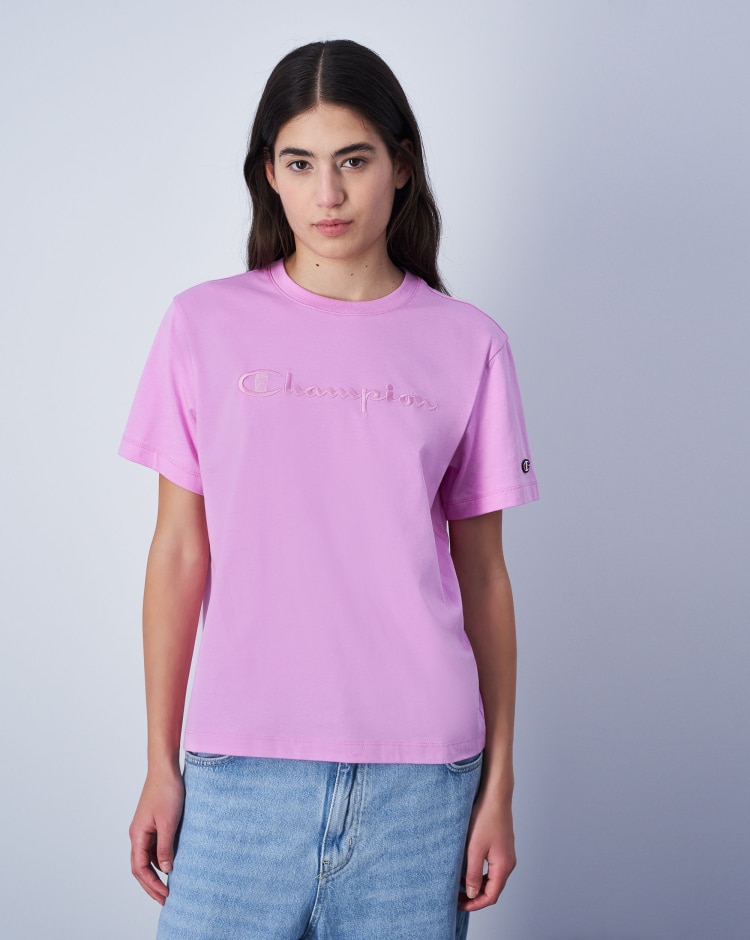 Champion T-Shirt Ampia Con Logo Tonal Grande Rosa Donna