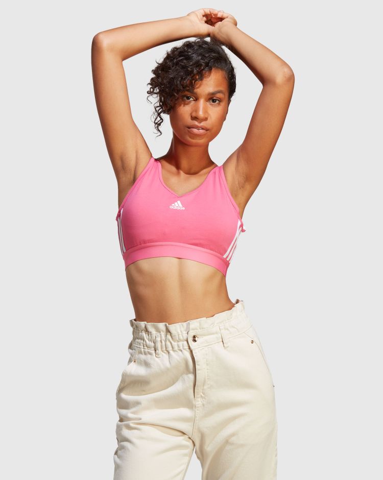 Adidas Top corto Essentials 3-Stripes With Removable Pads Rosa Donna