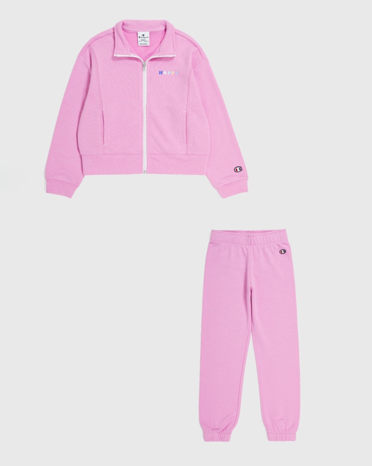 Champion Tuta Con Felpa Full Zip E Pantaloni Con Polsini Rosa Bambina