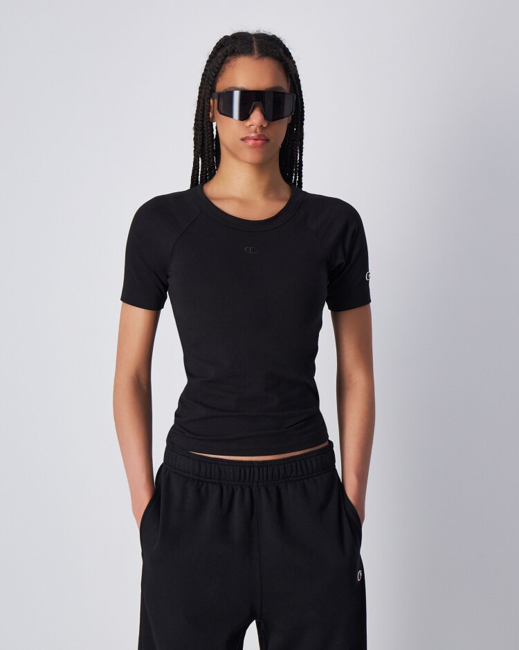 T-Shirt Girocollo Script Nero Donna