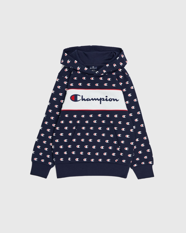 Champion Felpa Con Cappuccio Con Logo All-Over Blu Bambino