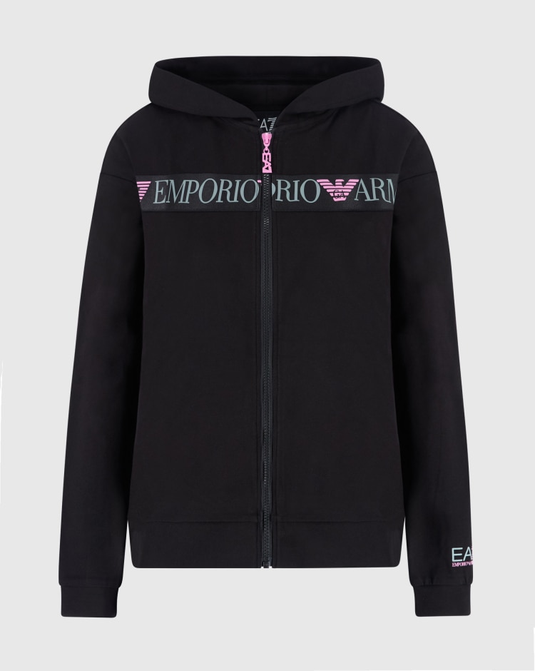 Emporio Armani EA7 Felpa Con Capuccio Full-Zip Nero Donna