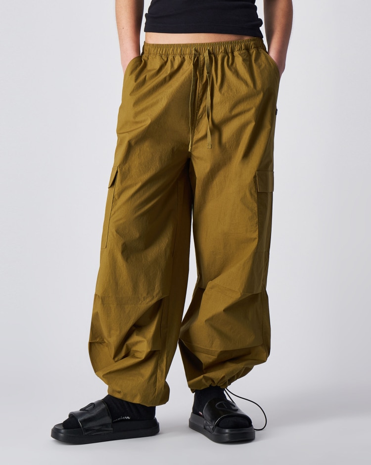 Champion Pantaloni Parachute In Popeline Di Cotone Verde Donna