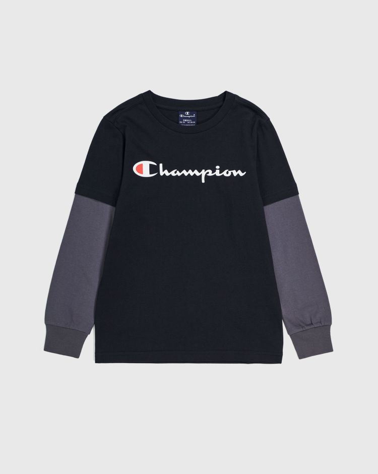 Champion T-Shirt Manica Lunga Doppia Big Logo Nero Bambino