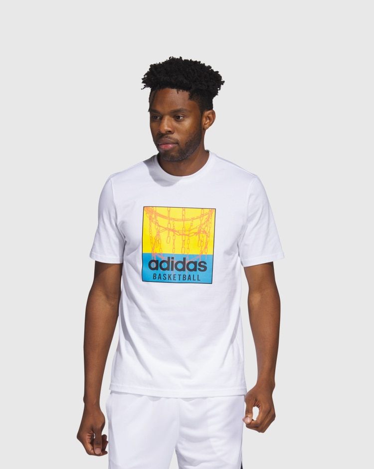 Adidas T-shirt Chain Net Basketball Graphic Bianco Uomo