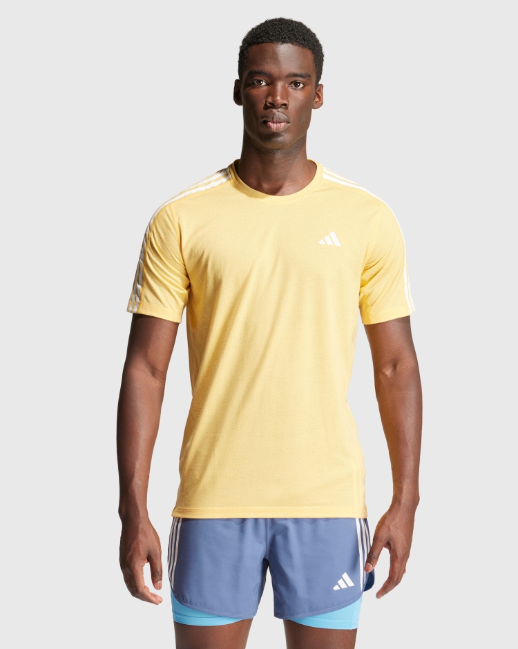 Adidas T-Shirt da Running 3-Stripes Giallo Uomo