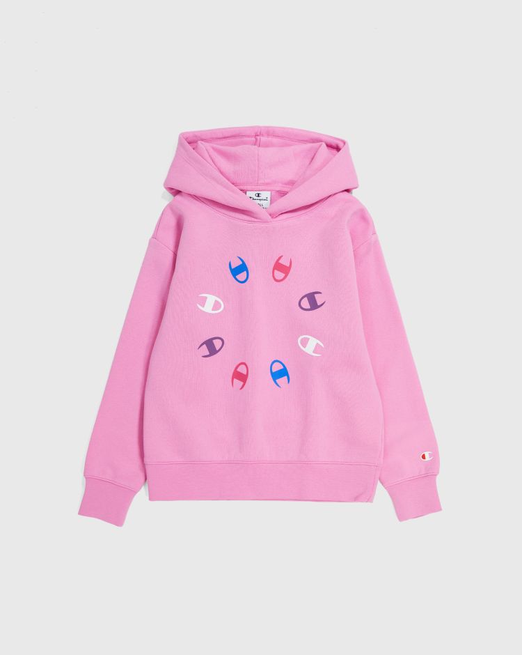 Champion Felpa Con Cappuccio e C-Logo Colorate Rosa Bambina