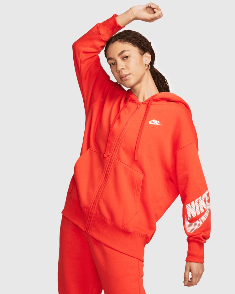 Nike Felpa Con Cappuccio Full-Zip In Fleece Rosso Donna