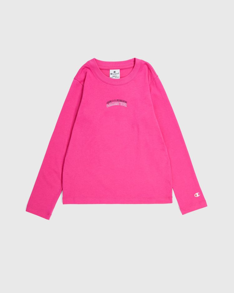 Champion T-Shirt Girocollo Manica Lunga Color Punch Rosa Bambina