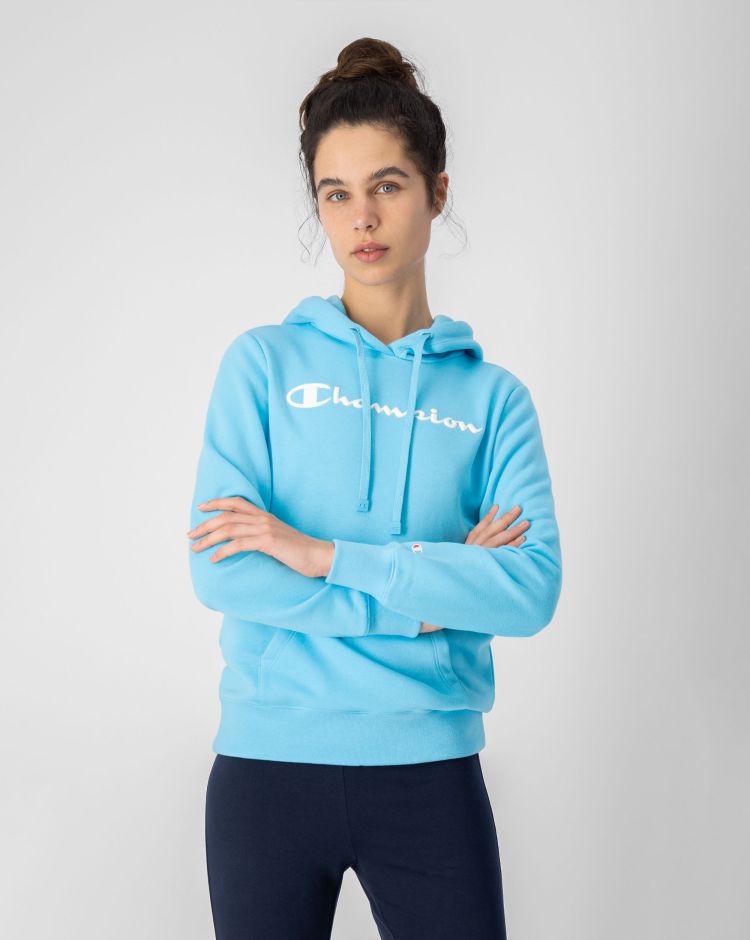 Champion Felpa Con Cappuccio E Logo Esteso in Terry Blu Donna