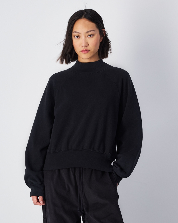 Felpa con collo medio-alto e lavaggio vintage Nero Donna