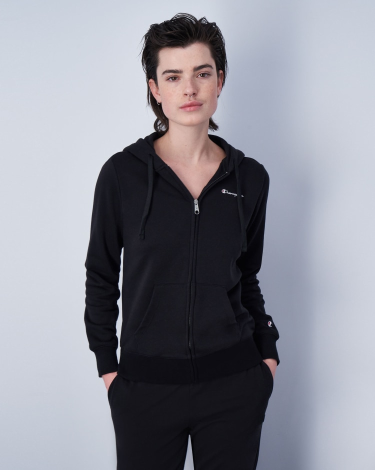 Champion Felpa Con Cappuccio Full-Zip Logo Champion Nero Donna