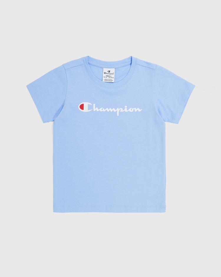 Champion T-Shirt Girocollo Icons Contrast Logo Blu Bambina