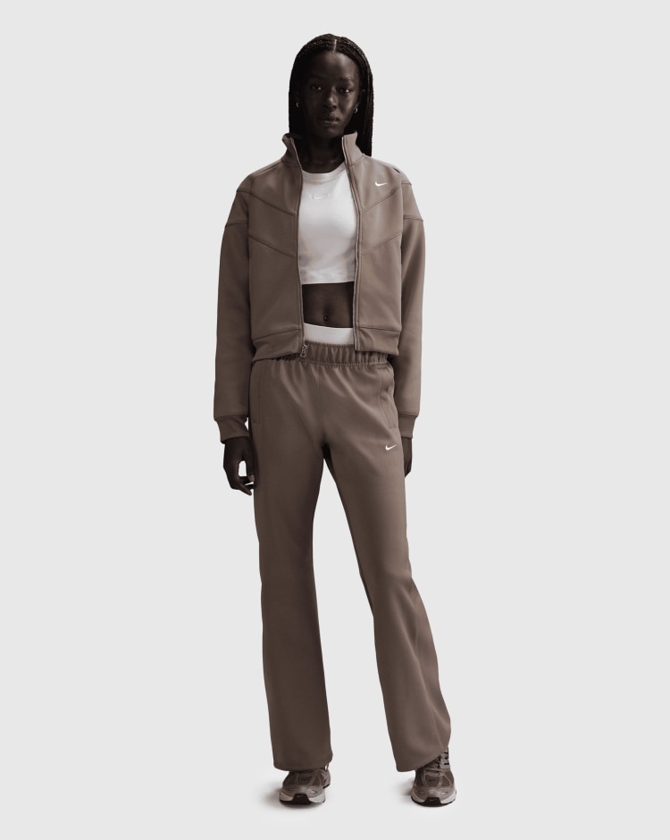 Pantaloni slim fit a vita media in maglia Marrone Donna