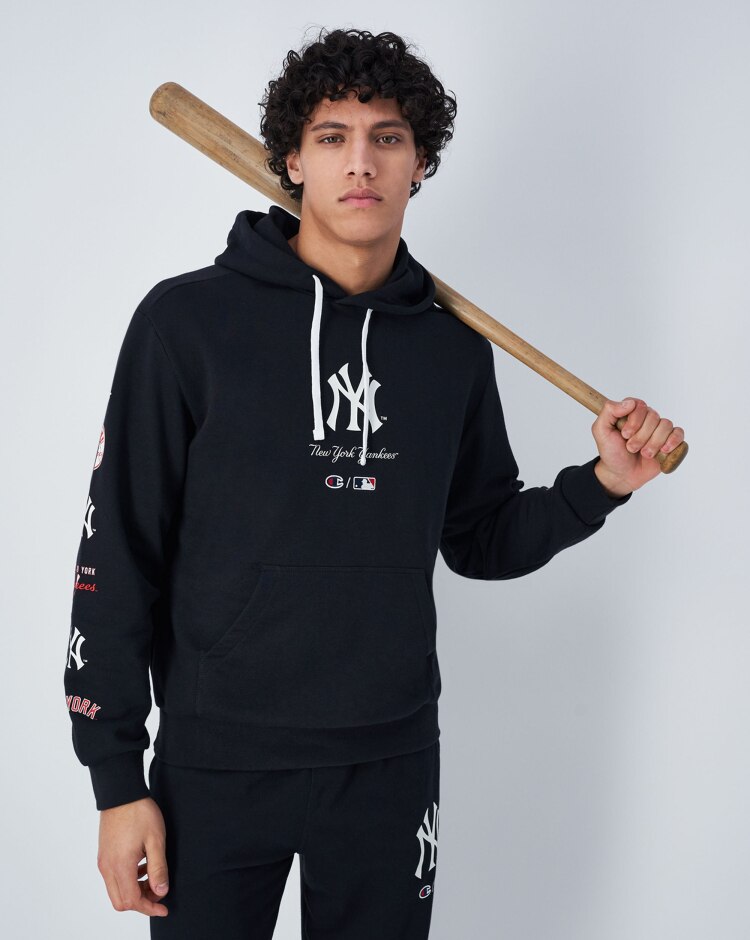 Champion x MLB Felpa Con Cappuccio Cosy Fit New York Yankees Nero Uomo