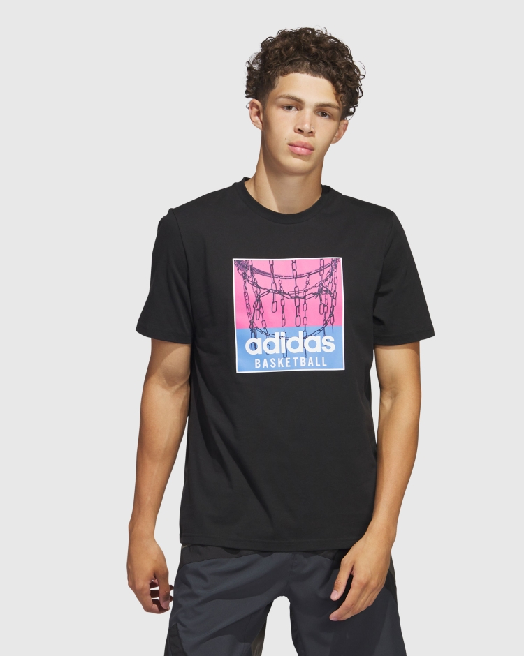 Adidas T-shirt Chain Net Basketball Nero Uomo