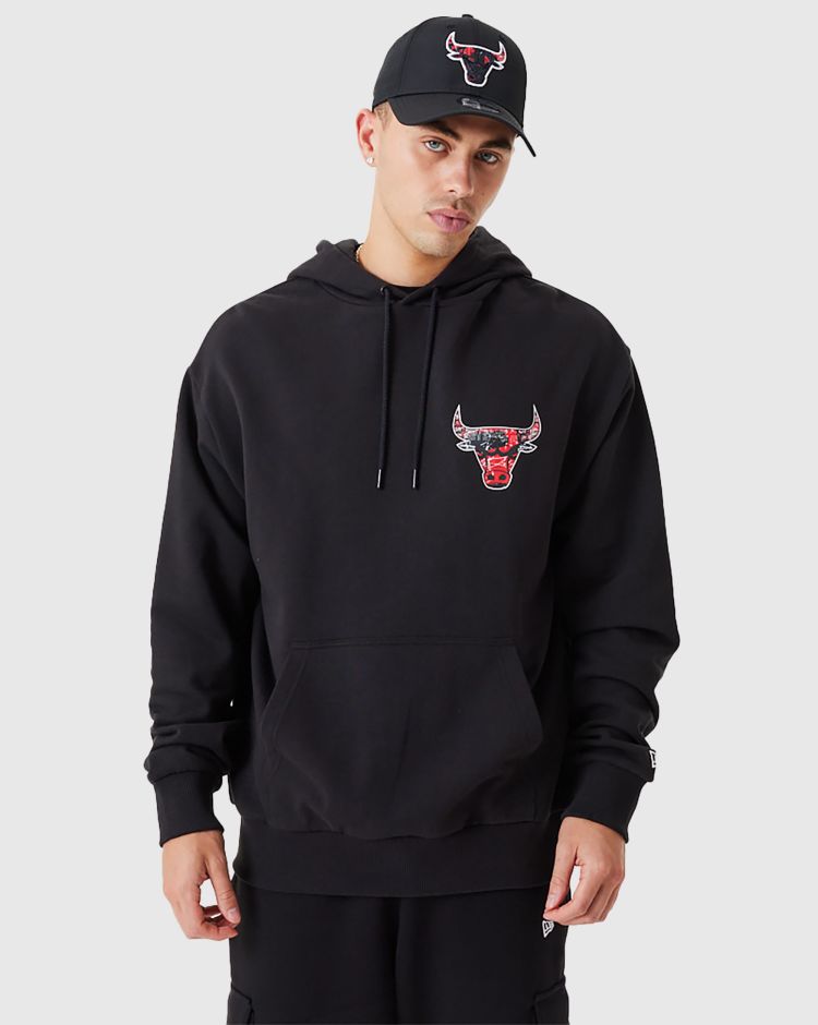 New Era Felpa Con Cappuccio Chicago Bulls Infill Team Logo Nero Uomo