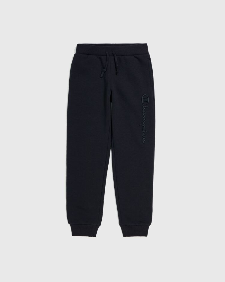 Champion Pantaloni Con Polsino e Big Logo Ricamato Nero Bambino