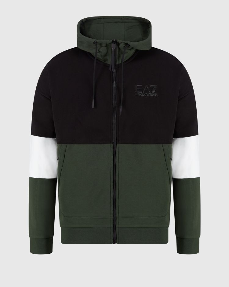 Emporio Armani EA7 Tuta con cappuccio Athletic Colour Block in misto cotone Verde Uomo