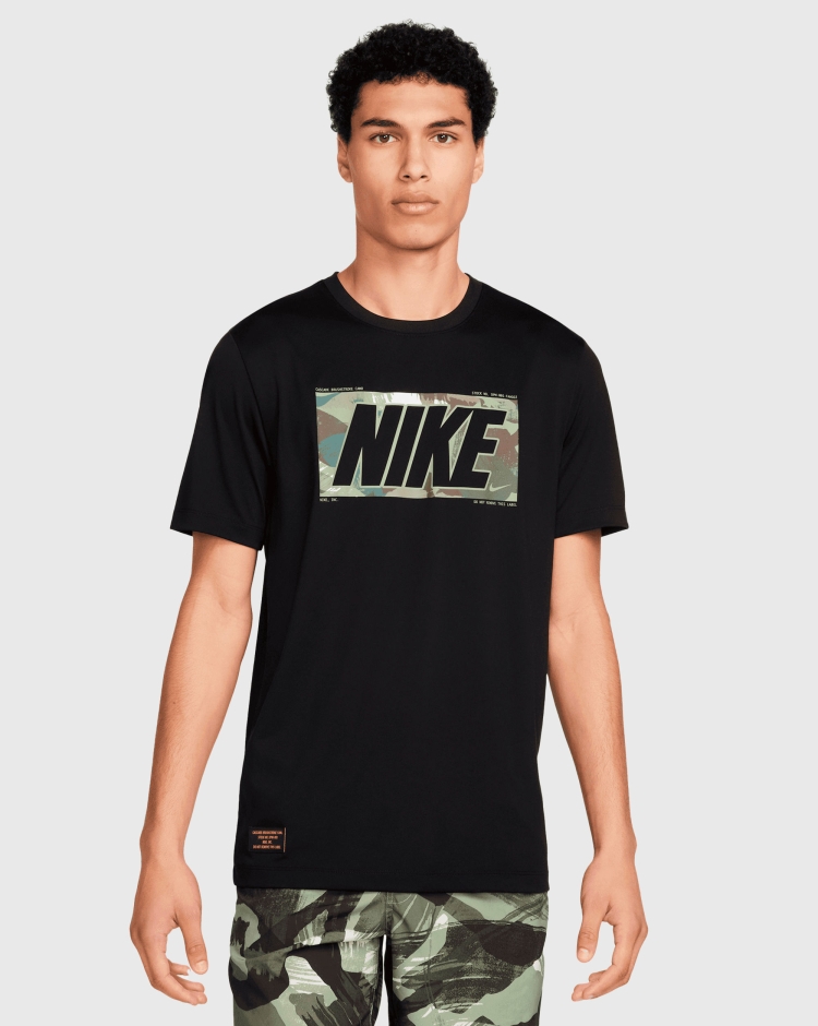 Nike T-Shirt Fitness Dri-FIT Camo Nero Uomo
