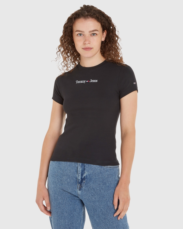 Tommy Hilfiger T-Shirt Serif Linear Nero Donna