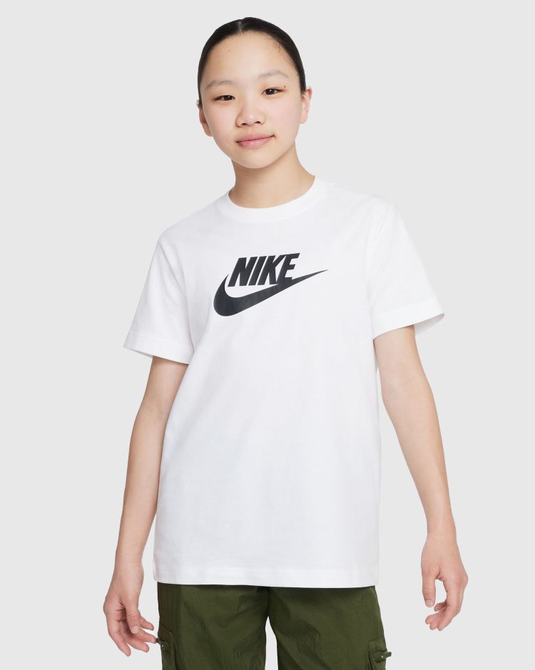 Nike T-Shirt Futura Con Logo Sul Petto Bianco Bambina