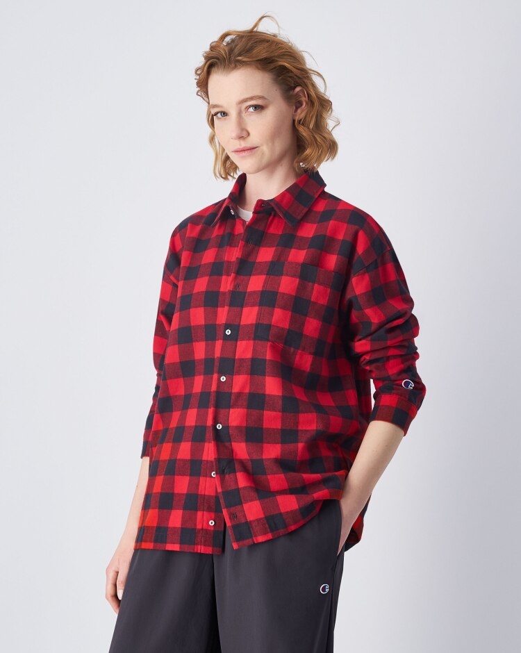 Camicia di Flanella a Quadretti Rosso Donna