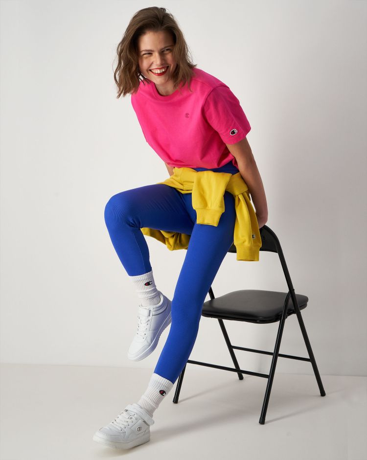 Champion T-shirt Relaxed Fit In Cotone Con Logo Ricamato Rosa Donna