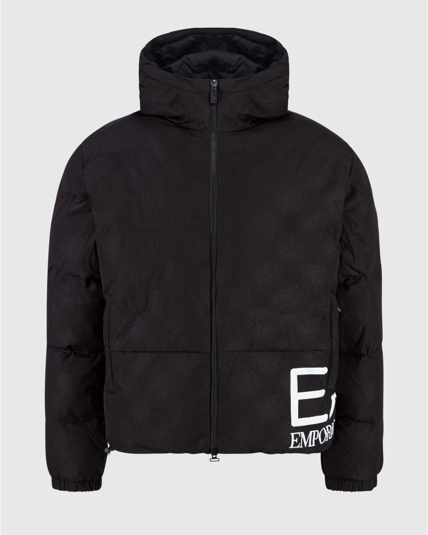 Emporio Armani EA7 Giacca imbottita con cappuccio e maxi logo Nero
