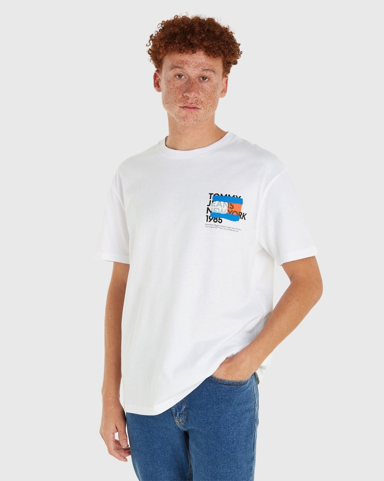 Tommy Hilfiger T-Shirt Graffiti Flag Bianco Uomo
