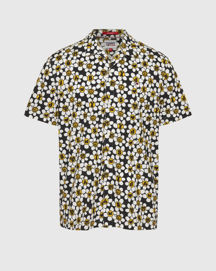 Tommy Hilfiger Camicia Classic Fit A Fiori Maniche Corte Nero Uomo