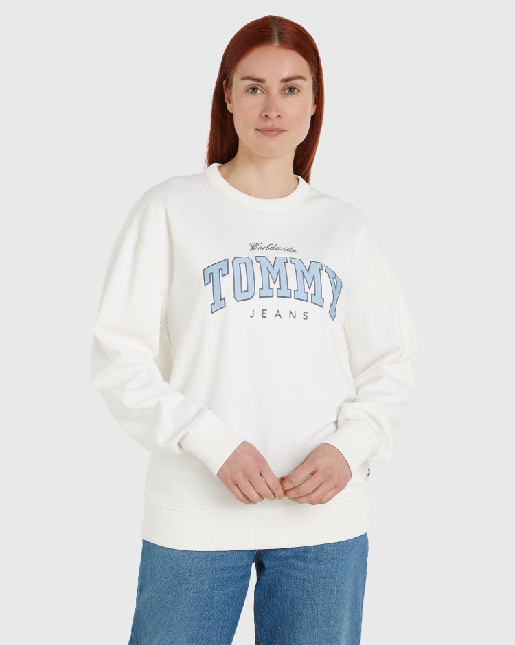 Tommy Hilfiger Felpa Varsity Luxe Crew Relaxed Fit Bianco Donna