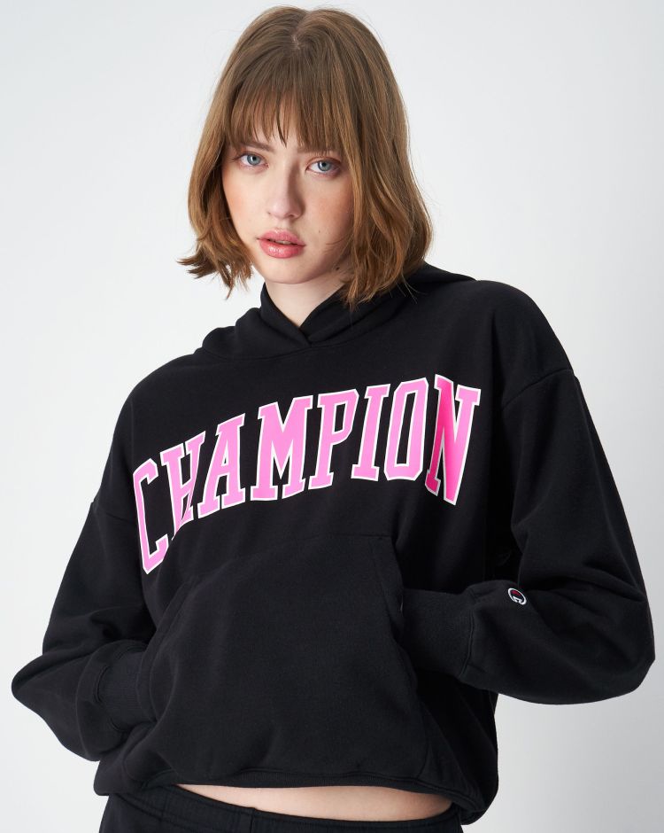 Champion Felpa Con Cappuccio E Logo College Nero Donna