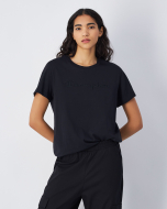 T-shirt in jersey con logo grande tono su tono Nero Donna